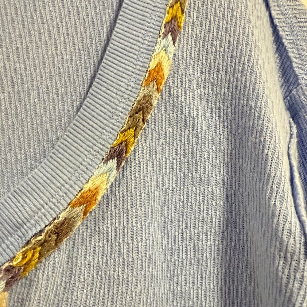 Free People We the Free Rainbow Embroidered Thermal Long Sleeve Blue Top Size XS - Picture 3 of 10